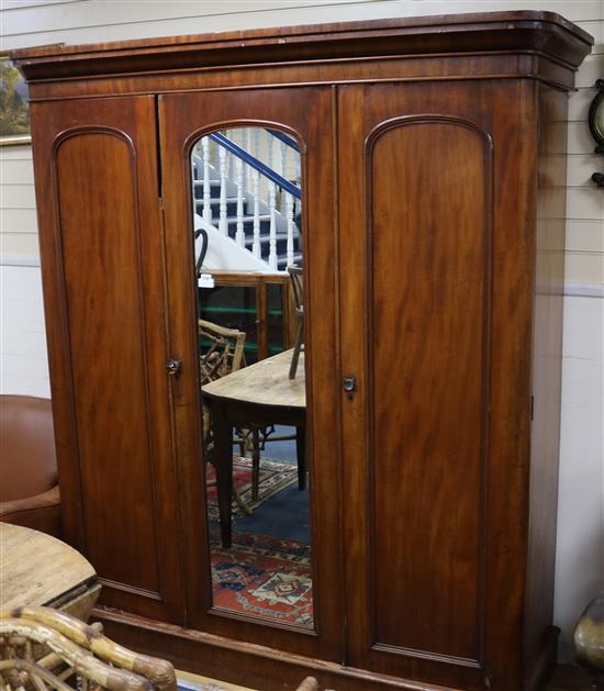 A Victorian mahogany three door wardrobe, W.184cm